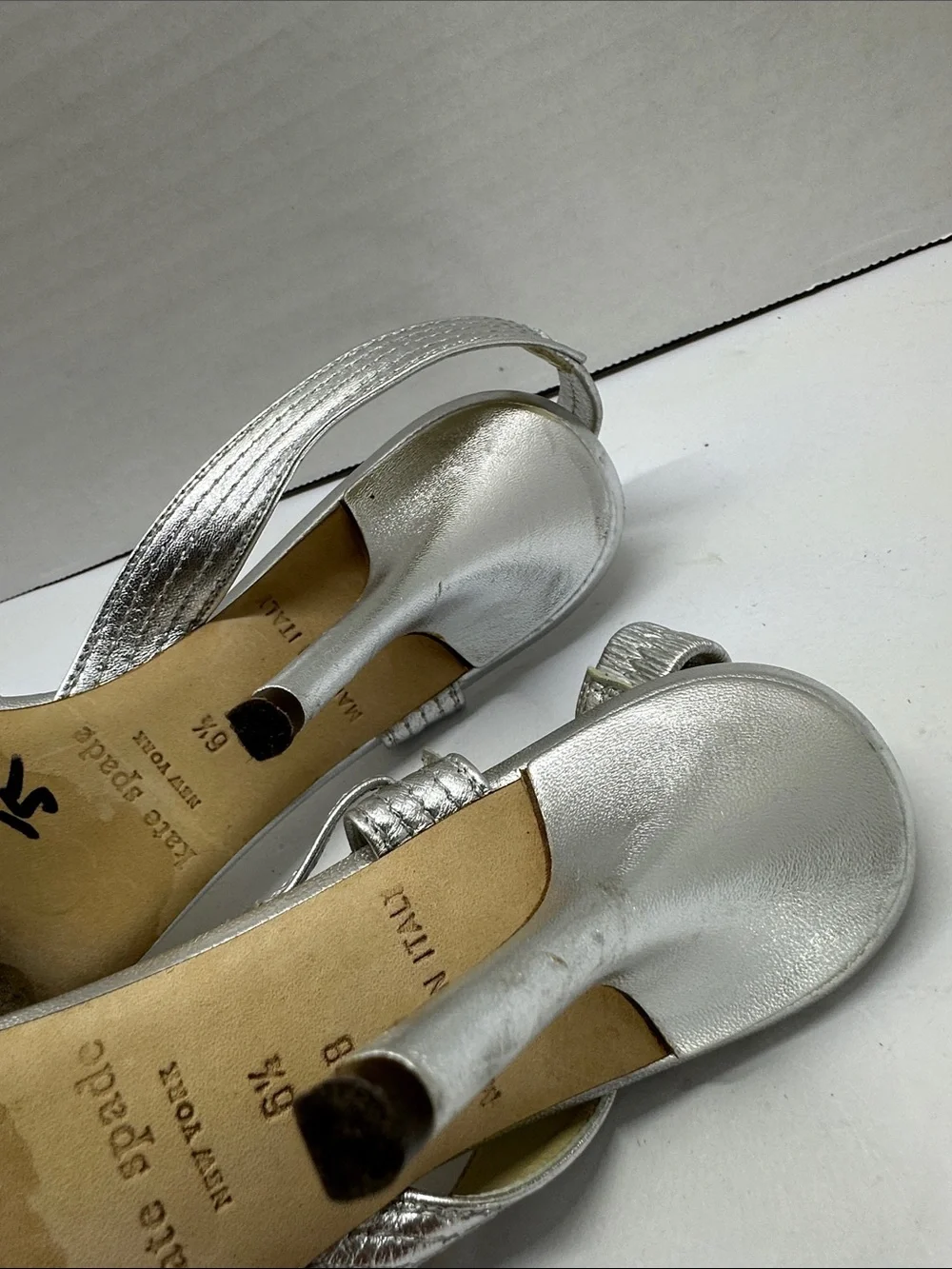 kate spade Metallic Silver Bow Slingback Sandals